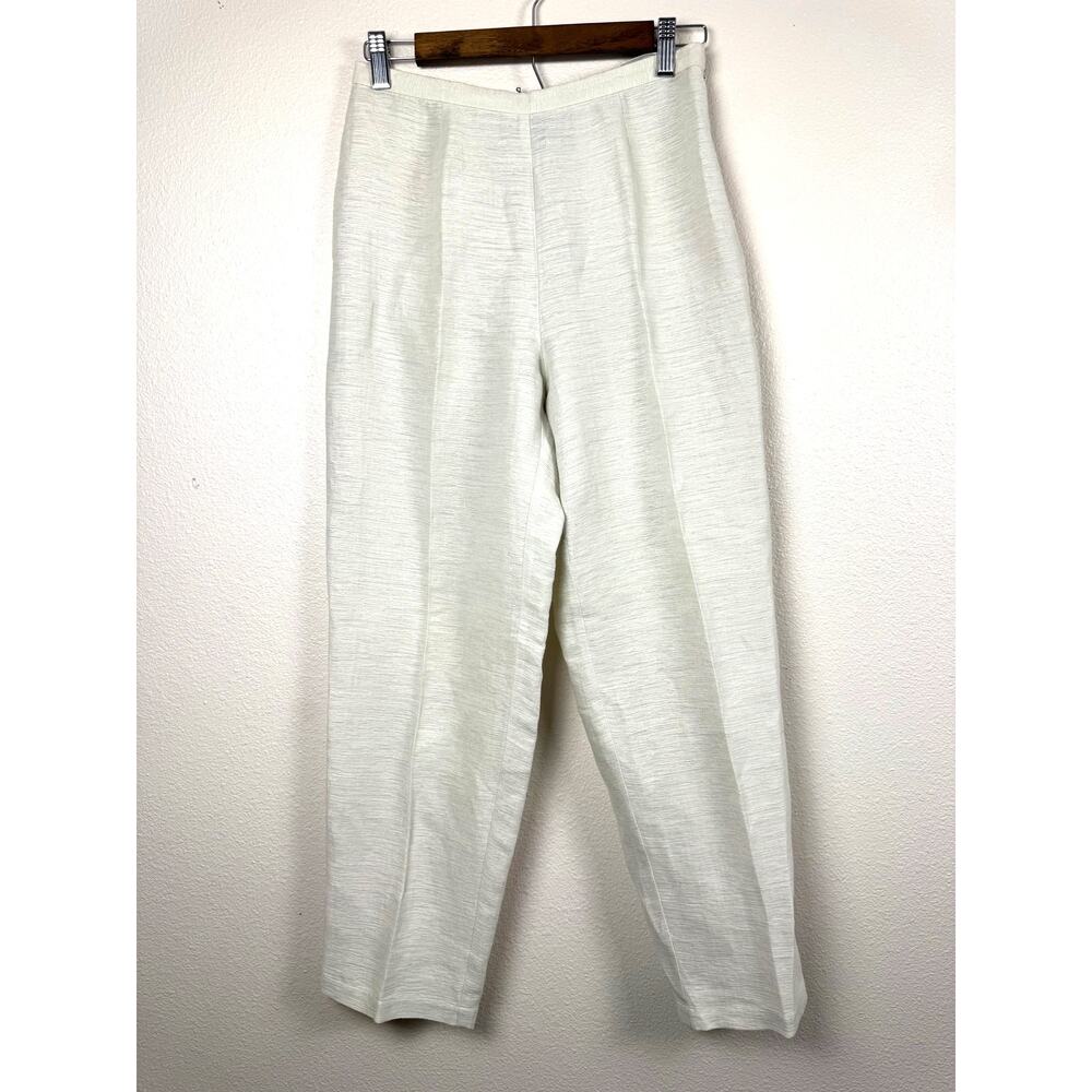 Eileen Fisher Petite Textured Organic Linen Pants Ivory side zipper Wide Leg PS - Picture 2 of 8